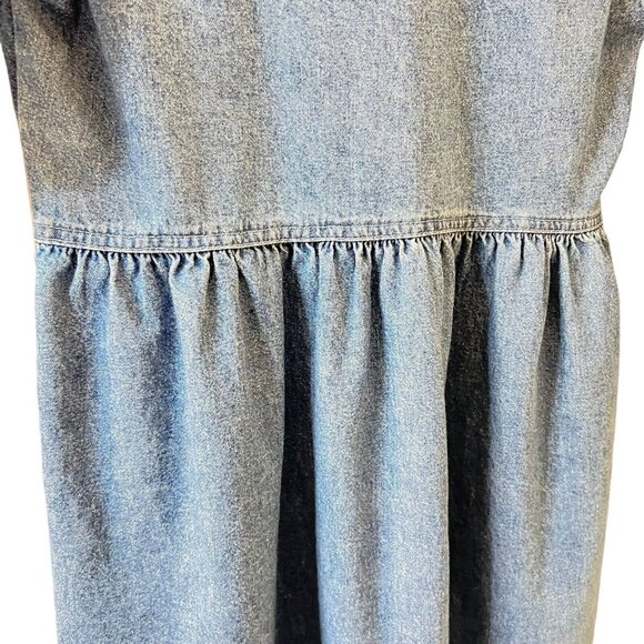 Vintage Elements Spiegel Blue Denim Dress Sz 2P Black Velvet Trim Cotton USA L/S - Picture 12 of 13